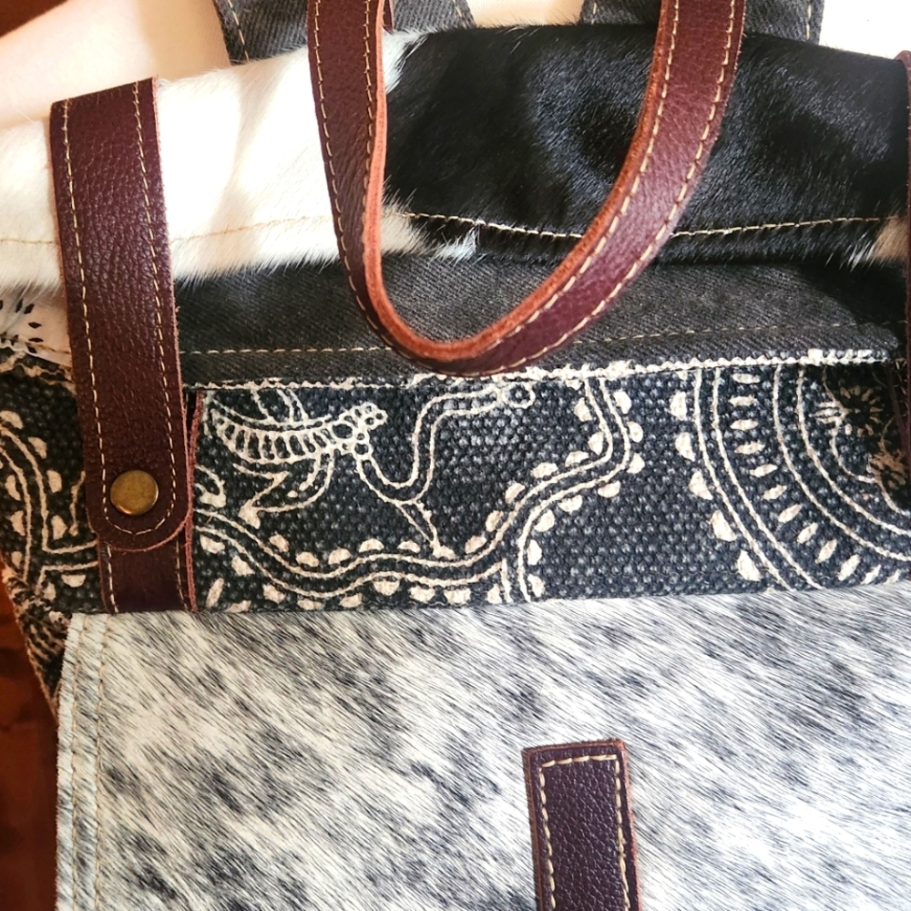 Myra Leather And Cowhide Fabric Stylish Square Backpack - Picture 4 of 15